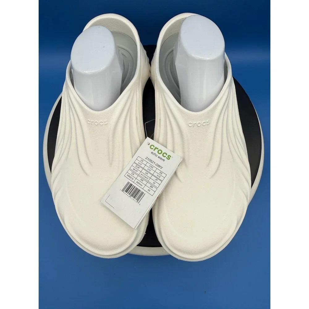 Crocs Echo Wave Mens Sz 12 Chalk White Slip On Clog Sandals Shoes Beach Fishing